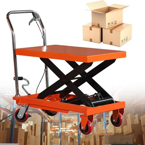 Giuggiolared Carrello elevatore, capacità 330 libbre, Altezza di Sollevamento 50/43,3, Tavolo elevatore Idraulico con 4 Ruote, transpallet Idraulico per fabbriche, Magazzini, supermercati Manual