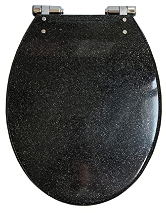 MSSD Resin Toilet Seat, Glitter Toilet Seat Soft Close Quick Release Heavy Duty Toilet Seats with Glitter Cover Acrylic Seats, 36 * 42Cm,Black Toilet seat