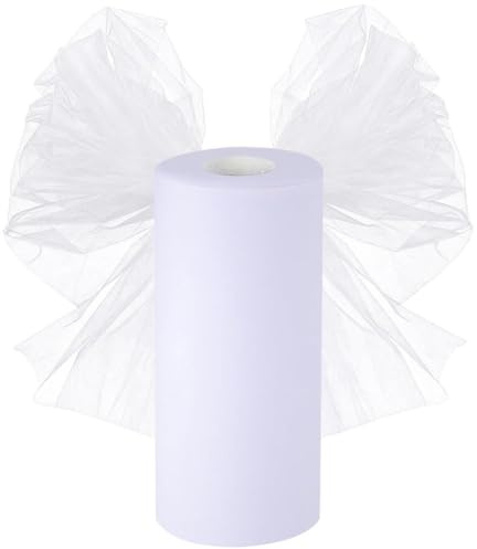 Tüllstoff Tüll Rolle 30cmx92,5M, Tüllband Hochzeitsdeko Tüll Meterware Organza Stoff für DIY Crafts Pom Handwerk Bögen Party Dekoration, Weiß