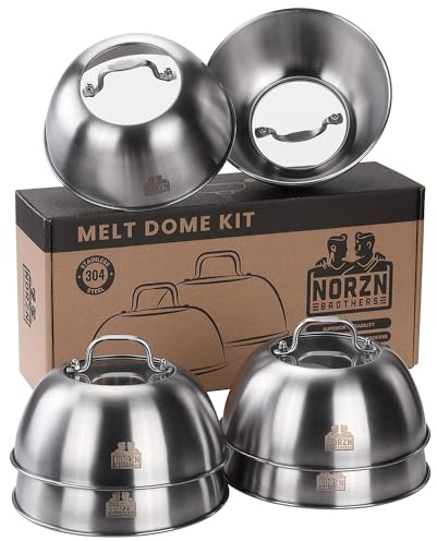 Burger Glocke Set 6 Stück mit Glasfenster – Edelstahl 304 Burgerglocken, Grillglocke, Schmelzglocke mit Sichtfenster, Deckel BBQ, Smash Burger, EU-zertifiziert Lebensmittelkontakt, 10 Jahre Garantie