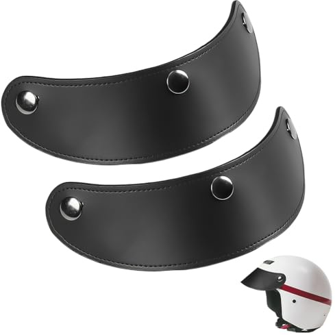 CALFOVERA 2 Visiera di Ricambio per Casco da Moto in Pelle PU Nera Universale 3 Bottoni Automatici Parasole Protezione Antivento 3/4 Visiere per Caschi da Moto Aperti Uomo e Donna