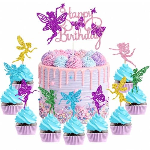 Xgvzs 31 Stück Fee Cake Topper Cupcake Topper Feen Geburtstag Deko Mädchen Kuchen Dekoration für Kinder Mädchen Geburtstagsdeko