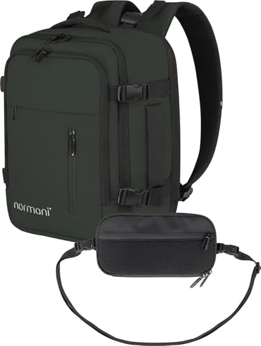 normani Handgepäck Reise-Rucksack 40x25x20-30 cm fürs Flugzeug vergrößerbar Cabin Bag mit zusätzlichen Taschen Oliv mit Reisepasstasche ONESIZE