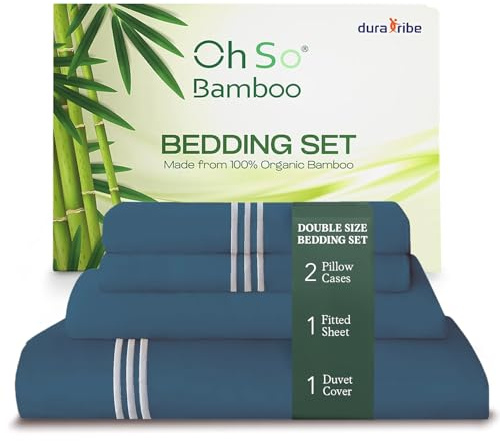 DURA TRIBE Oh So Bamboo Bedding Set 4 Piece Double - Real Teal - Hypoallergenic Duvet Cover, Fitted Sheet & 2 Pillowcases Made from 100% Organic Bamboo Viscose Cooling Silky-Soft & Smooth Material