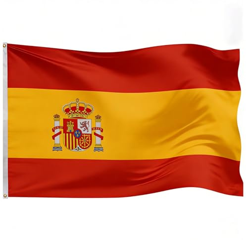 HOMAVEL Bandera Grande Español,90x152cm,Resistente,Fabricada en Poliéster con Ojales de Latón de Doble Cara,Ideal para Partidos de Fútbol,Aficionados,Desfiles y Decoración Exterior.