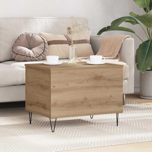 QUAHEAS Couchtisch Artisan-Eiche 60x44,5x45 cm, Lift-Top mit Stauraum, Metallbeine, höhenverstellbar für Wohnzimmer, Holzwerkstoff