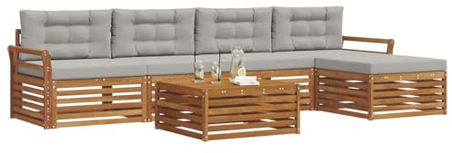 vidaXL Outdoor-Sofagarnitur mit Kissen 6 pcs Natürlich und Hellgrau, Outdoor Sofa, modernes Gartenmöbel für Terrasse, gemütliches Sitzset, robust und stilvoll
