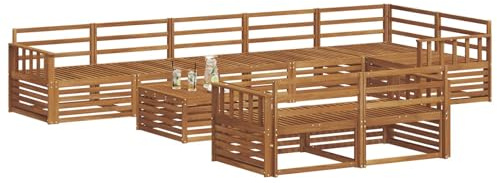 vidaXL Outdoor-Sofagarnitur 9 pcs Natur, Garten, modernes Sofa für draußen, schicke Lounge-Möbel, haltbar und bequem für Deine Terrasse