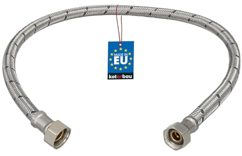 KOTARBAU® Flexschlauch 3/8“ x 3/8“, Wasserschlauch, Panzerschlauch 60 cm | Anschlussschlauch für Armatur, Schlauch Für Wasserhahn, Edelstahlummantelt, Silber