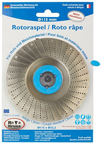 Rotoraspel Raspelscheibe für schnelles Abschleifen von Holz, Kunststoff, Gummi, Styropor, Skulpturen, Kunst & Formen | für Winkelschleifer Ø 115 mm x 22,2 mm (Klinge Fein 1,5 mm)
