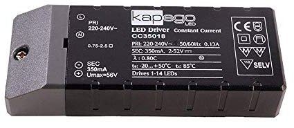 KapegoLED Netzgerät, CC35018, stromkonstant, 220-240 V AC/50-60 Hz, 2-52 V DC, 350 mA, 18,00 W 180512