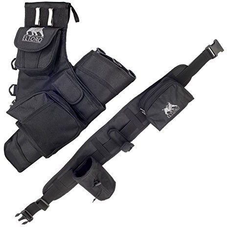 elToro Komplettes Köchersystem mit Gürtel und Taschen (schwarz, Linkshand); Zubehör und Schutz beim Bogenschießen, Ausrüstung für Pfeil und Bogen