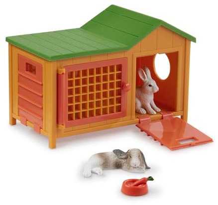 Terra Hasenstall 5-teilig Spielzeug Set – 2 Hasen, großer Stall, Karotte und Futternapf – Tierfiguren und Zubehör Spielzeug für Kinder ab 3 Jahren