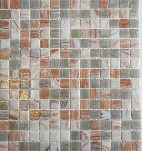 Mosaik Quadrat Goldensilk grau cream hellbeige Glas changierend Effekt italienischer Stil Fliesenspiegel, Mosaikstein Format: 20x20x4 mm, Bogengröße: 327x305 mm, 10 Bögen