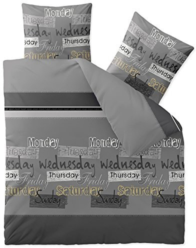 CelinaTex Fashion Bettwäsche 200x220 cm 3teilig Baumwolle, Bettgarnitur für Sommer und Winter, Ganzjährig, Bettbezug, Bettenset, Schöner Wohnen Crazy Wörter Streifen Grau Schwarz Weiß