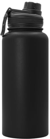 Tempercraft Botella deportiva aislada al vacío de 32 onzas con opciones de personalización grabadas con láser, acero inoxidable, doble pared, boca ancha (negro - blanco)