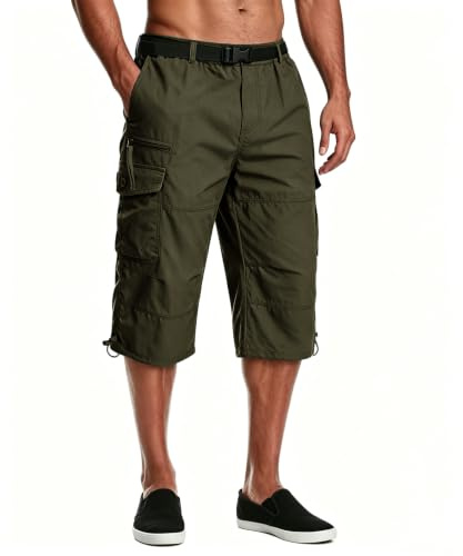 MAGCOMSEN Mens Cargo Shorts 3/4 Length Summer Casual Work Capri Long Short Pants Cotton Breathable Cropped Trousers with Multi Pockets