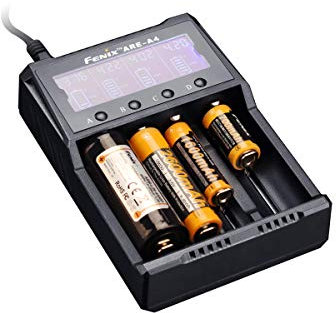 fenix ARE-A4, 4 Channel Smart Battery Charger with LCD Screen | UK Mains Powered | Suitable for Li-ion 10440 14500 16340 18650 21700 26650 & Ni-MH/Ni-Cd AA AAA C batteries | Multi-protection circuits