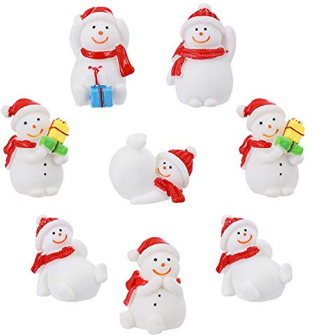 Toyvian 8pcs Mini Fairy Snowman Figurine Miniature Snowman Figurines Resin Snowman Ornament Xmas Party Favors for Christmas Party Desktop Decoration(Mixed Pattern