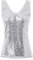 GRACE KARIN Damen Pailletten Tops Sparkling Tank Top Sparkle Shimmer Bluse Ärmellos V-Ausschnitt Weste XL Silber Cl011080-1