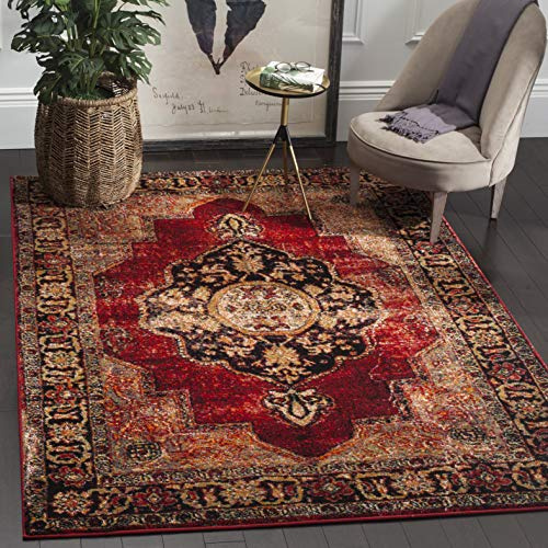 SAFAVIEH Vintage Hamadan Collection Area Rug - 3' Square, Red & Multi, Oriental Traditional Persian Design, Non-Shedding & Easy Care, Ideal for High Traffic Areas in Living Room, Bedroom (VTH219A)