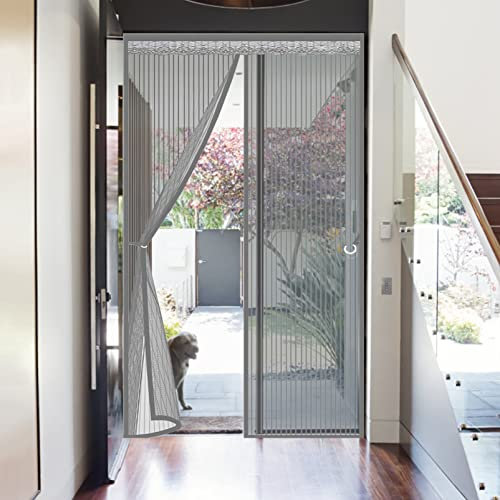 Tenda zanzariera Magnetica 80x220cm(31x87inch) Zanzariere a Rullo Chiusura Automatica Facile da installare, Si Chiude da Sola per Balconi, Portefinestre, Grigio