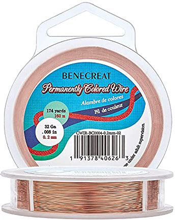 BENECREAT 160m 0.2mm Filo di Rame Filo Artigianale Cavo Metallico Filo Flessibile per Gioielleria - Colore Rame