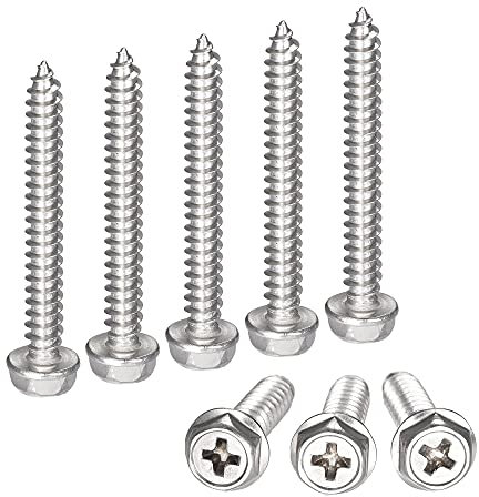 sourcing map Phillips Hex Washer Self Tapping Screws, M5 x 40mm 304 Stainless Steel Hex Flange Sheet Metal Screw 25pcs