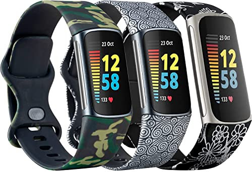 Nigaee 3 Pack Armband Kompatibel mit Fitbit Charge 5 Armband, Sport Verstellbares Ersatzarmband für Charge 5, Weiches TPU Silikon Uhrenarmband