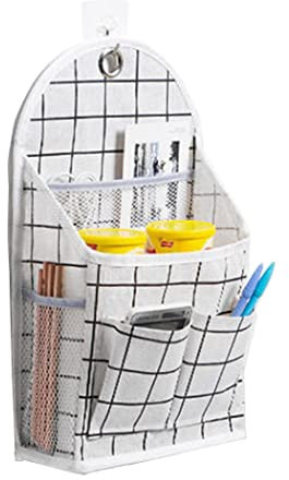 Disgead Digead Hängeorganizer Tür Wand Organizer, Faltbares Leinen Stoff Hängender Körbe Organizer,Hängende Tasche für Buch, Magazin, Kopfhörer (Weißes Plaid)