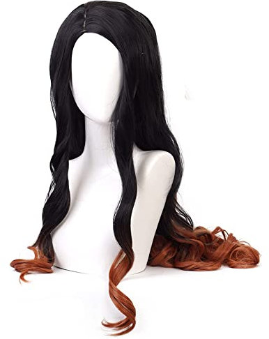 maysuwell Cosplay-Perücke Anime für Frauen Schwarz verlaufendes Braun Lange Wellige Perücke für Halloween, Karneval, Kostümparty