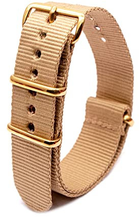 Stevenurr Military Watch Strap Style Watch Wristband 18mm-24mm Nylon Stripe Woven Strap mit Goldschnalle, Khaki, 18mm