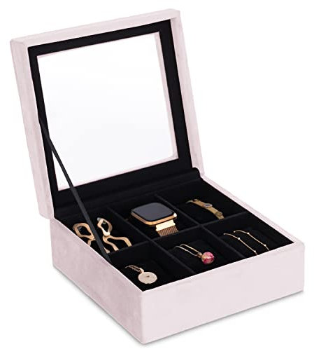 AmeliaHome Schmuckkasten Aufbewahrungsbox Schmuckschatulle Organizer 18x7 cm Glasen Puderrosa