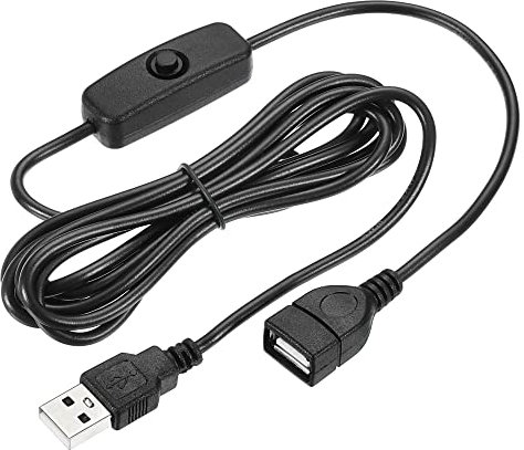 sourcing map Cable USB con Interruptor de Encendido/Apagado 501, Cable de Extensión USB Macho a Hembra 200cm para Lámpara LED de Escritorio Tira LED, Negro