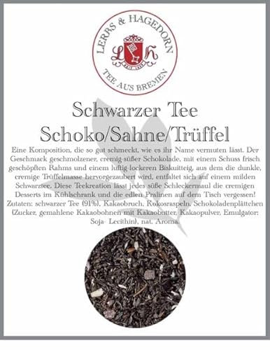Lerbs & Hagedorn, Schwarzer Tee Schoko/Sahne/Trüffel | Cremig Süß 1kg (ca. 81 Liter) Mit Kakaobruch, Kokosraspeln, Schokoladenplättchen