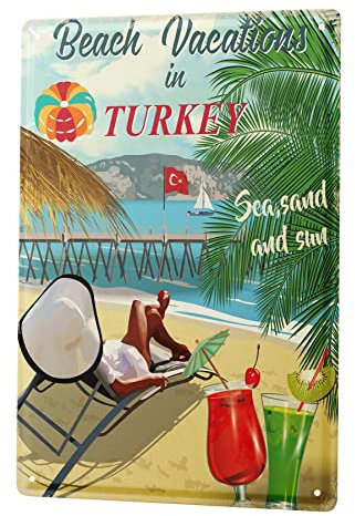Blechschild Retro - Vintage Metall-Poster für Reise Fans - Turkei Strand Urlaub Motiv - 20 x 30 cm