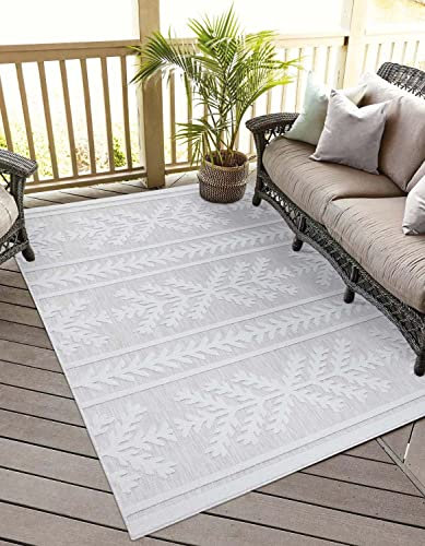 In-& Outdoor Teppich - Quadratisch 200x200 cm - für Innen-& Außenbereich - Wetterfest Balkon-Teppich, Terrasse, Flur, Küche - Wohnzimmer-Teppiche - Hochtief/ 3D-Effekt - Ethno-Optik in Grau
