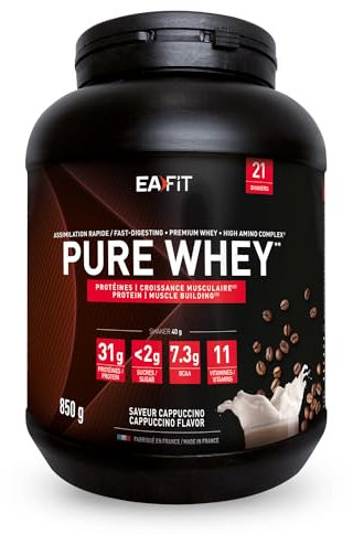 WHEY PROTEIN - Cappuccino - EAFIT - Marque Française N°1 en Nutrition Sportive - 32g de Proteine Whey - BCAA - Shaker Proteine - Pre Workout, Musculation - Protéines Whey - 850 g