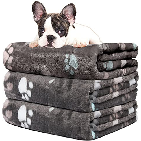 Hundedecke, waschbar fleecedecke, katzendecke, 3 Pack Weiche Warme Haustier Decken für Kleine Mittlere Hunde Katzen, Mit niedlichem Knochen-Druck, Haustierdecke Schlafmatte für Sofa Bett,50 * 60CM