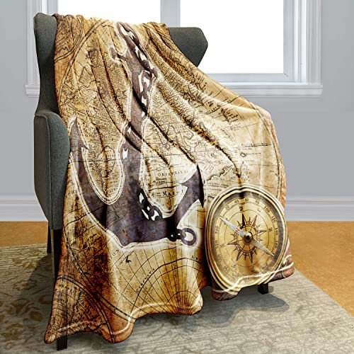 Zomer Decken 125x150 cm Kuscheldecke flauschig Sofa Decken Mikrofaser Tagesdecke mit Anker- und Kompasskarte Motiv