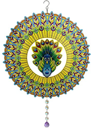 38,1 cm Windspiel Pfau Edelstahl Verspiegelte 3D-Form Mentale Windspiele Hängende Ornamente mit Sonnenfänger Dekoration für Valentinstag Garten Hof draußen (Pfauen)