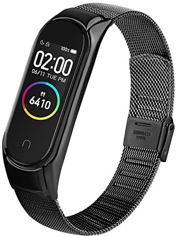 Mugust Smartwatch Ersatzarmbänder Uhrband für Xiaomi Mi Band 4 Xiaomi Mi Band 3 aus Metall, Ersatzarmband aus Edelstahl, verstellbare Schnalle für Mi Band 4 / Mi Band 3 für Damen und Herren, Schwarz