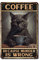 LIUAXICIA Lustiges Metall-Blechschild, schwarze Katze, Kaffee, weil Mord ist falsch, Metallblechschilder, Zuhause, Garten, Restaurant, Café, Büro, Geschäft, Bar, Club, Dekoration, 20,3 x 30,5 cm