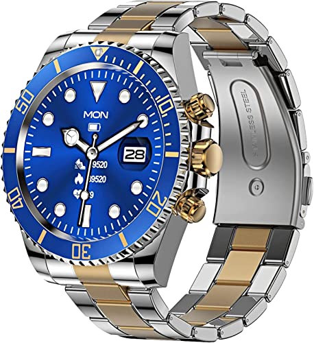 MITLOW Smartwatch Touchscreen da 1,28 da Uomo in Acciaio Inossidabile per Android iOS, Smartwatch Meccanico alla Moda, Chiamate Bluetooth con Cardiofrequenzimetro/Monitor del Sonno,A