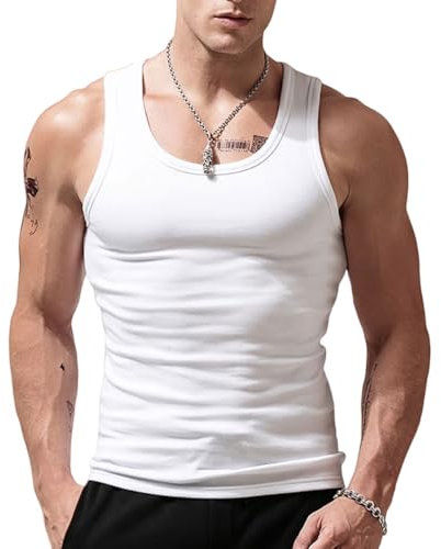 Viisendy Pro Herren Sport Stringer Tank Top, Bodybuilding Workout Tanktop für das Fitnessstudio, Baumwolle Ärmelloser Muskelshirt, Classics Schnelltrocknendes Trainings Tank Weiss M