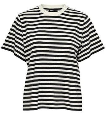 ONLY Maglietta a Righe da Donna in Cotone con Girocollo, Colore:Bianco-2, Taglia:M