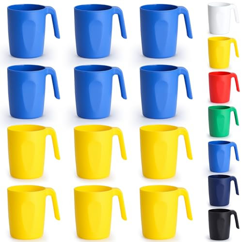 Kyraton Plastic Mug Set 12 Pieces, Unbreakable and Reusable Light Weight Travel Coffee Mugs Espresso Cups Easy to Carry and Clean Microwave Safe, Dishwasher Safe