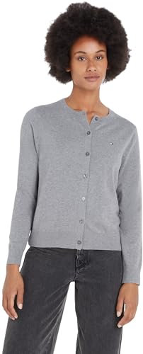 Tommy Hilfiger Women's CO Jersey Stitch Cardigan Cardigan Sweater, Medium Grey Heather, L