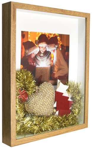 BD ART Box 3D 21x30 cm Objektrahmen Bilderrahmen , Rechteckig Eiche zum befüllen, tiefer für objekte, suvenirs 3 cm, für Wandbehang oder Desktop