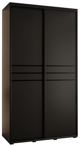 MEBLE KRYSPOL Davos 10 140 Schrank mit Zwei Schiebetüren für Schlafzimmer - Moderner Aufbewahrungsschrank mit Kleiderstange und Regalen - 235,2x140x60 cm - Schwarz Schwarz Schwarz